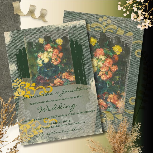 Romantisk Vintage Blommigt Painting Bröllop Inbjudningar (Skapare uppladdad)