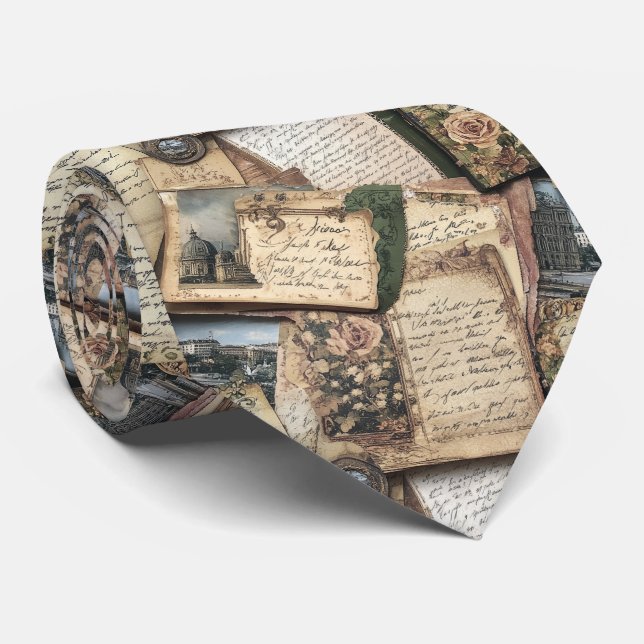 Romantisk Vintage Brev Collage med Ro Slips (Rullad)