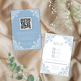 Romantisk Vintage Dusty Blue and White OSA kort