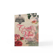 Romantisk Vintage Ephemera Blommigt Tack