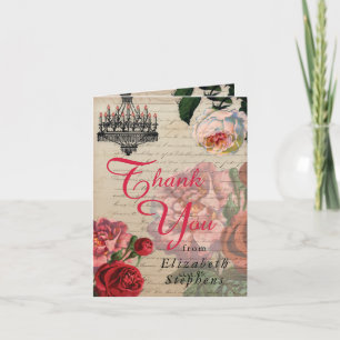 Romantisk Vintage Ephemera Blommigt Tack Kort