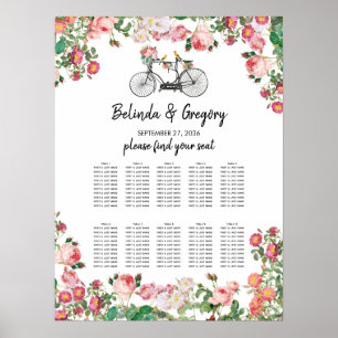 Romantisk Vintage Flowers Bröllop-sätesdiagram Poster