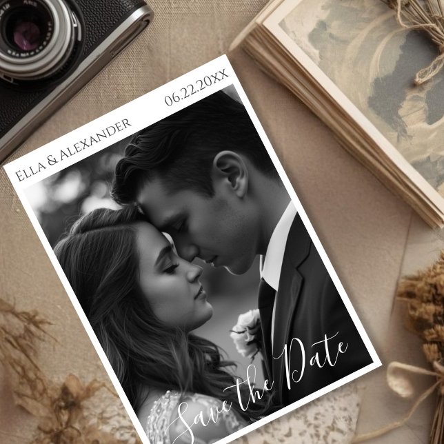 Romantisk Vintage Foto Spara Datumet (Romantic Vintage Photo Text Save The Date)