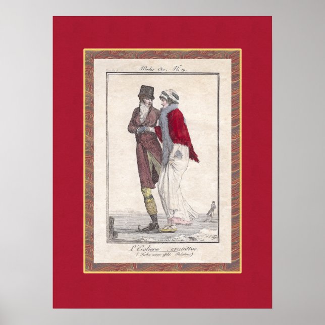 Romantisk Vintage Ice Skating Antique Engrave Poster (Framsidan)