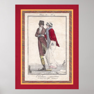 Romantisk Vintage Ice Skating Antique Engrave Poster