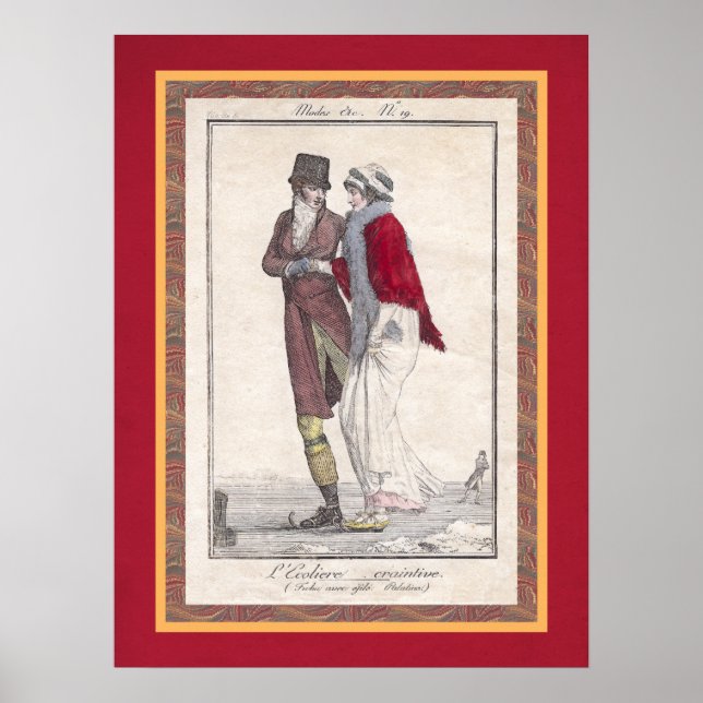 Romantisk Vintage Ice Skating Antique Engrave Poster (Framsidan)