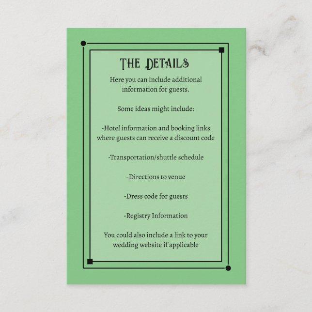 Romantisk Vintage Inspired Blek Grönt Bröllop Tilläggskort (Framsida)