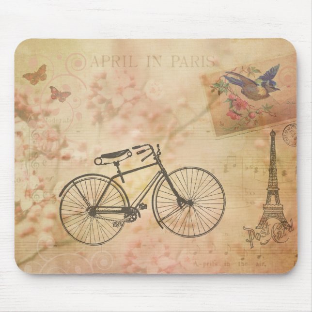 Romantisk vintage Paris i vårCollage Musmatta (Framsidan)