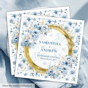 Romantisk Vintage Pastel Blue Guld Glitter Bröllop Pappersservett