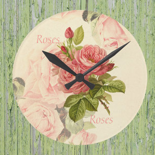Romantisk Vintage Peach Ro med Ro Text Rund Klocka