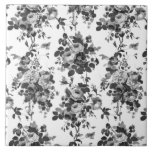 Romantisk Vintage Ro-Grått på vit  Kakelplatta<br><div class="desc">Elegant sömlös antika vintage monokrom grått ro på vit bakgrund.</div>