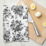 Romantisk Vintage Ro-Grått på vit  Kökshandduk<br><div class="desc">Elegant sömlös antika vintage monokrom grått ro på vit bakgrund.</div>