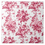 Romantisk Vintage Ro-Rosa på vit  Kakelplatta<br><div class="desc">Elegant Sömlöst antikt vintage monokrom rosa ros på vit bakgrund.</div>