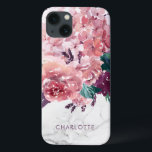 Romantisk Vintage Rosa Blommigt för vattenfärg<br><div class="desc">Romantisk Vintage Rosa Watercolor Blommigt Marble Personlig-fodral med delikat och chic blommar i nyanser av rosa,  plommon och grönt. Lägg till ditt namn för att anpassa utseendet!</div>