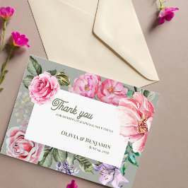 Romantisk Vintage Rose Blommig Bröllop Tacksamhet Vykort