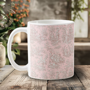 Romantisk Vintage Rose Guld Toile De Jouy Kaffemugg
