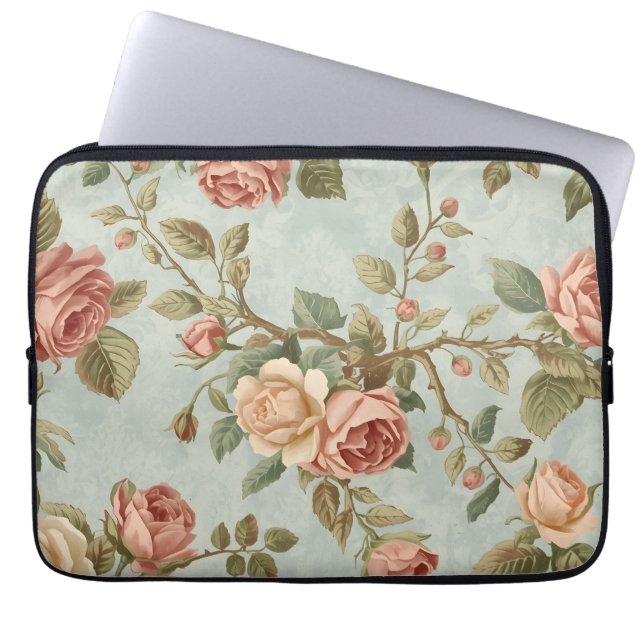 Romantisk vintage rosträdgård laptop fodral (Framsidan)