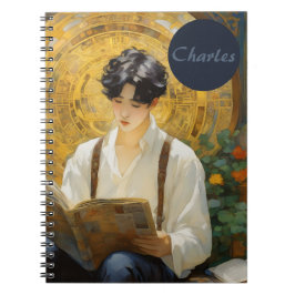Romantisk Vintage Stil Art of Boy Reading Anteckningsbok