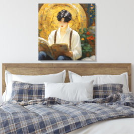 Romantisk Vintage Stil Art of Boy Reading Canvastryck