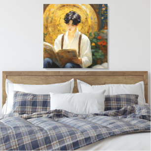 Romantisk Vintage Stil Art of Boy Reading Canvastryck