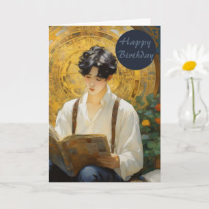 Romantisk Vintage Stil Art of Boy Reading Kort