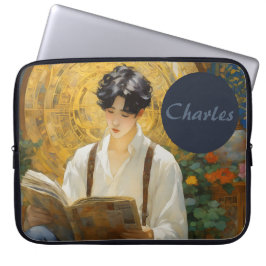 Romantisk Vintage Stil Art of Boy Reading Laptop Fodral