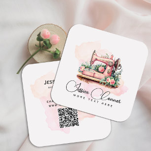 Romantisk Vintage Sywing Maskin - Watercolor blomm Fyrkantigt Visitkort