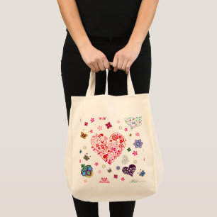 Romantisk Vintage Vår Rosa Heart Flowers Tygkasse
