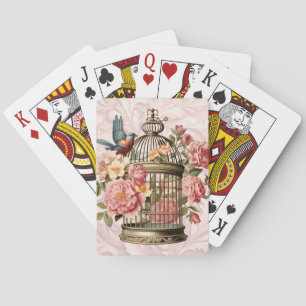 Romantisk Vintage Vattenfärg Blommig Fågelbur Casinokort