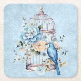 Romantisk Vintage Vattenfärg Blommig Fågelbur Underlägg Papper Kvadrat