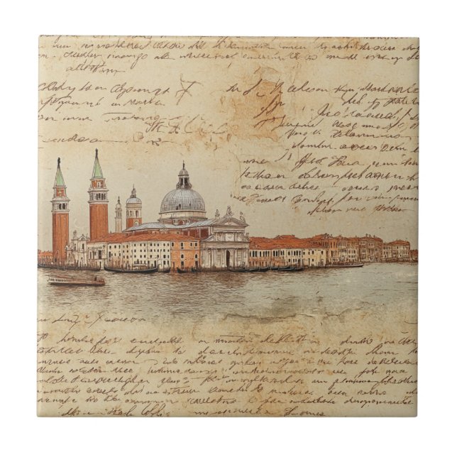 Romantisk Vintage Venedig Artwork med skript Kakelplatta (Framsidan)