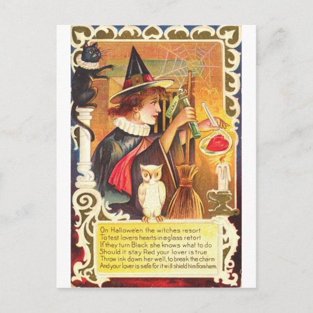 Romantisk Vintage Witch Vykort (Framsida)