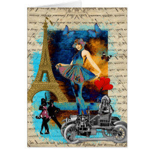 Romantisk vintageParis collage OBS Kort