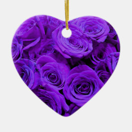 romantisk violet lila ro, söt bukett med rosor julgransprydnad keramik