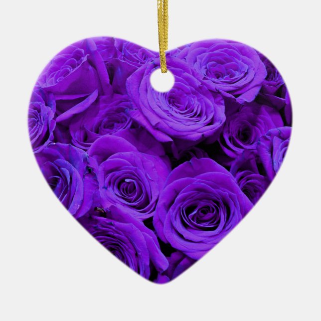 romantisk violet lila ro, söt bukett med rosor julgransprydnad keramik (Framsidan)