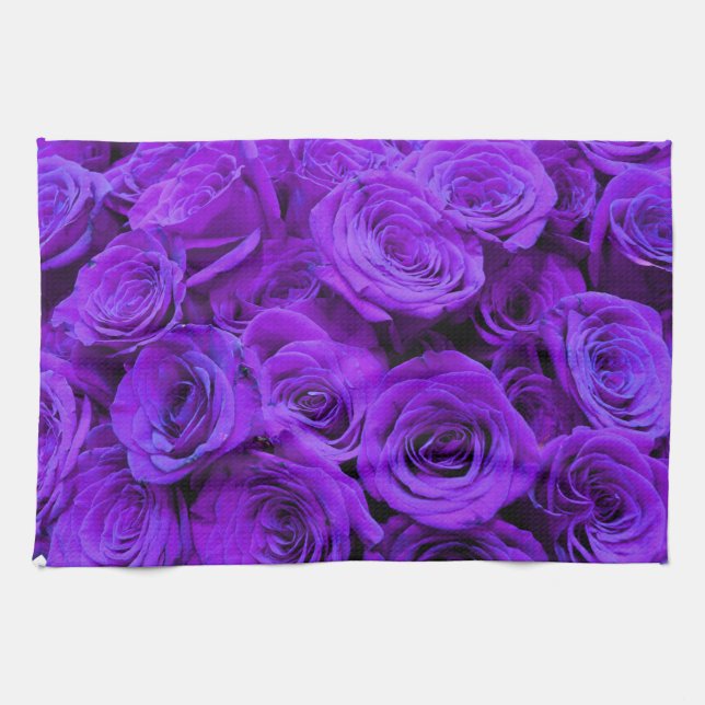 romantisk violet lila ro, söt bukett med rosor kökshandduk (Horisontell)