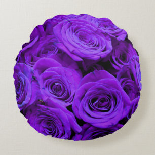 romantisk violet lila ro, söt bukett med rosor rund kudde