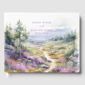 Romantisk violett vild blommor Bröllop Guest Bok