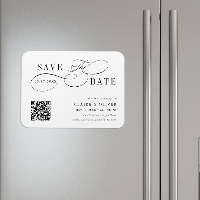 Romantisk Virvlande Kalligrafi QR-kod Spara Datume Magnet (Skapare uppladdad)