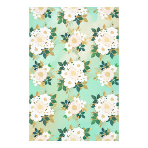Romantisk vit blommor Mint Watercolor Design Fototryck