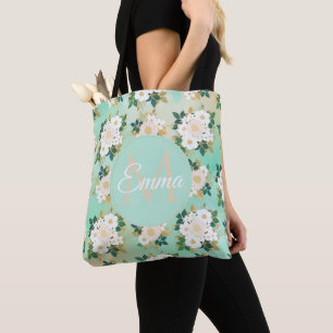 Romantisk vit blommor Mint Watercolor Design Tygkasse