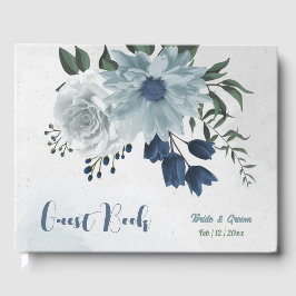 romantisk vit dammig&mart blå blommigt greenery gu gästböcker