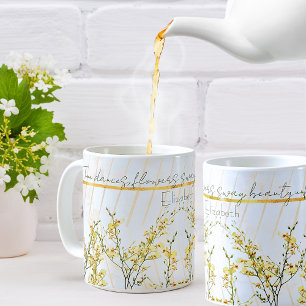 Romantisk vit gyllene och Gula blommor citat Kaffemugg
