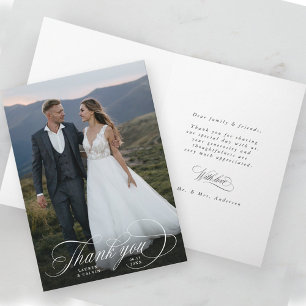 Romantisk vit kalligrafi med Bröllop foto, uppfäll Tack Kort