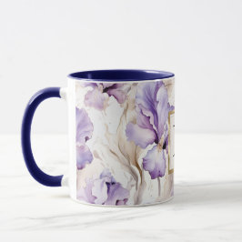 Romantisk vit lila iris blommonogram mugg