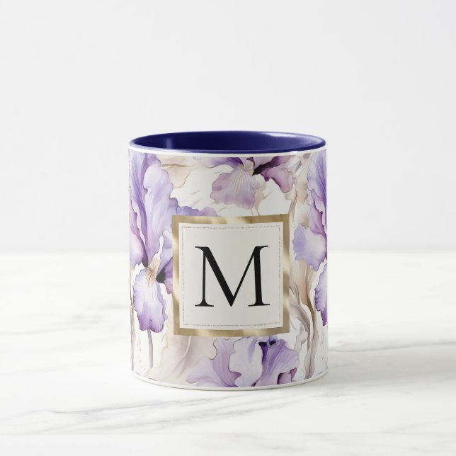 Romantisk vit lila iris blommonogram mugg (Center)