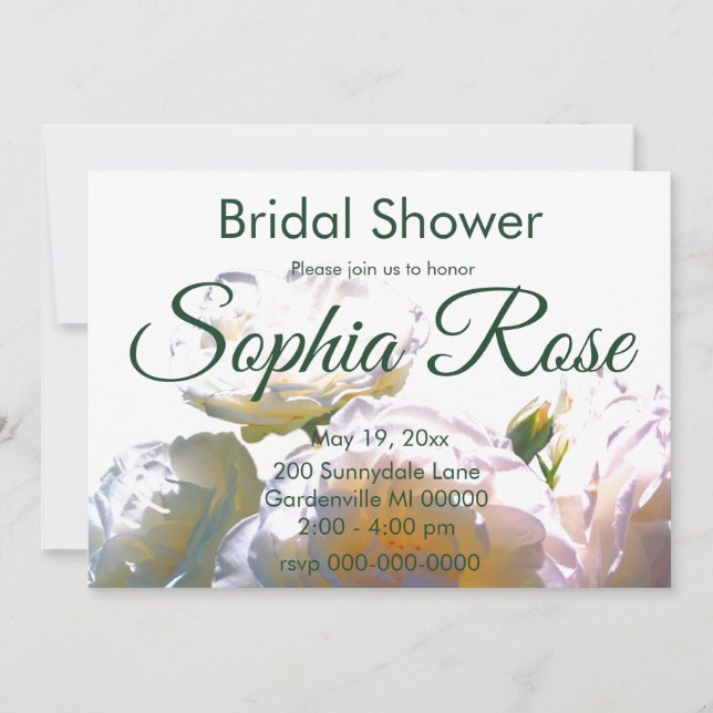 Romantisk vit och gul ros inbjudningar (Framsida)