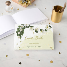 romantisk vit och guld-blommor grön gästböcker