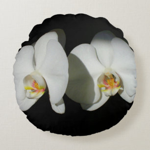 Romantisk vit Orchids, foto av tropisk blommigt Rund Kudde