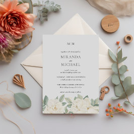 Romantisk Vit ros Elegant monogram BRÖLLOP Inbjudningar